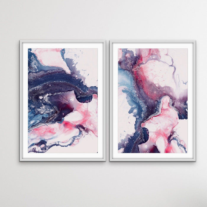 Salt Lake - Two Piece Alcohol Ink Blue and Red Print Set, Wall Art, Ozark Home 