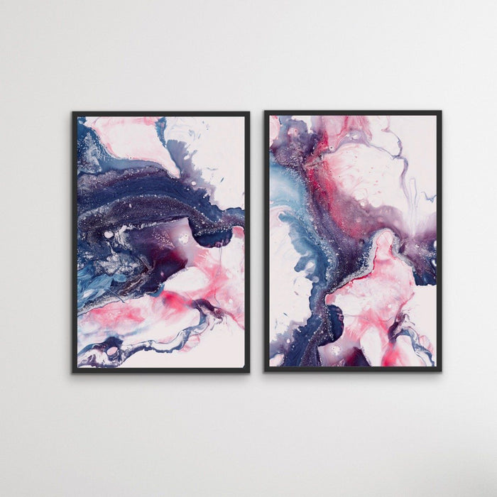 Salt Lake - Two Piece Alcohol Ink Blue and Red Print Set, Wall Art, Ozark Home 