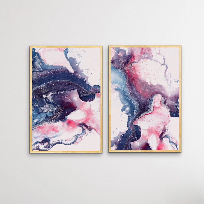 Salt Lake - Two Piece Alcohol Ink Blue and Red Print Set, Wall Art, Ozark Home 