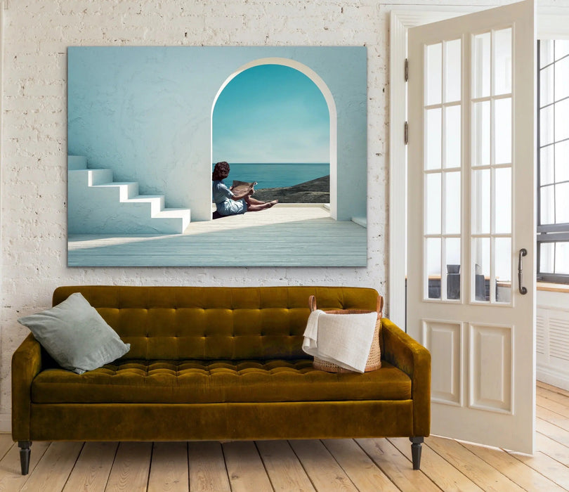 Santorini Summers - Print of Woman Under Arch By The Ocean, Wall Art, Ozark Home 