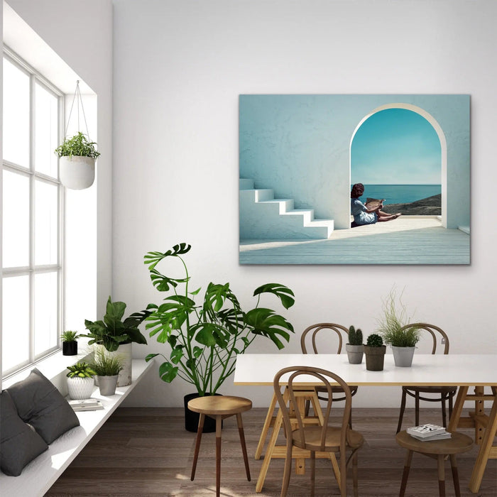 Santorini Summers - Print of Woman Under Arch By The Ocean, Wall Art, Ozark Home 