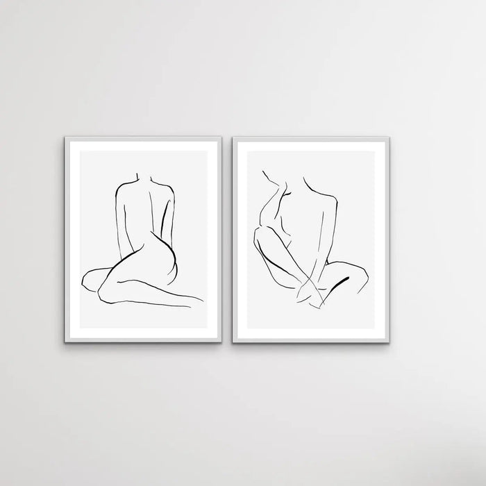 Shape - Two Piece Nude Woman Line Drawing Print Set, Wall Art, Ozark Home 