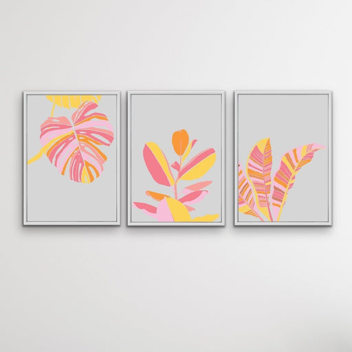 Sherbet Jungle - Three Piece Pastel Pink and Orange Jungle Set, Wall Art, Ozark Home 