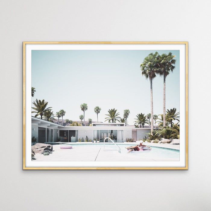 Summer In Palm Springs - Print of Woman In Pool In Palm Springs Motel in Mid Century Style