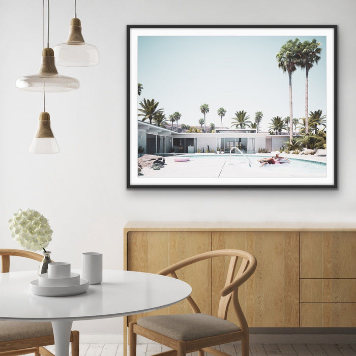 Summer In Palm Springs - Print of Woman In Pool In Palm Springs Motel in Mid Century Style