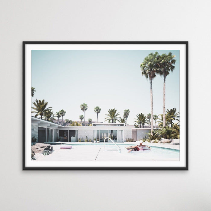 Summer In Palm Springs - Print of Woman In Pool In Palm Springs Motel in Mid Century Style