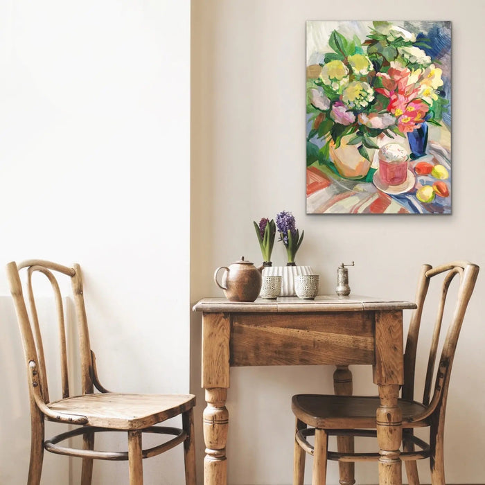 Sunday Brunch With Easter Eggs - Still Life With Flower Painting, Wall Art, Ozark Home 