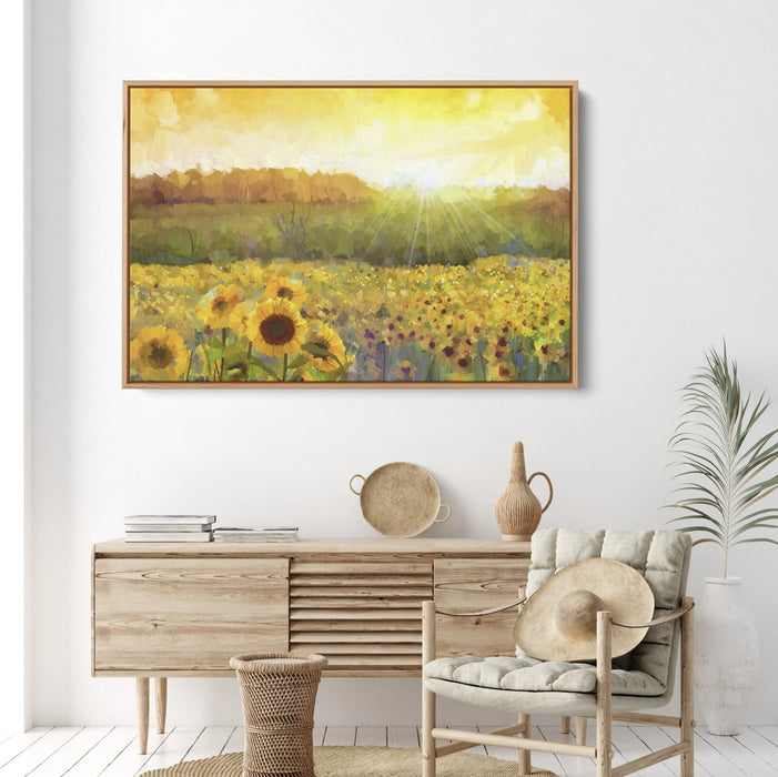 Sunflower Field - Yellow Wall Art Print on Canvas or Paper