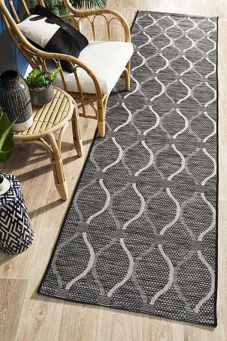 Tildonk Black Lattice Indoor/Outdoor Contemporary Runner Rug, Rugs, Ozark Home 