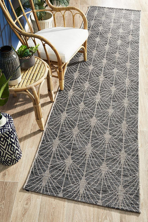 Tildonk Black Art Deco Indoor/Outdoor Contemporary Runner Rug, Rugs, Ozark Home 