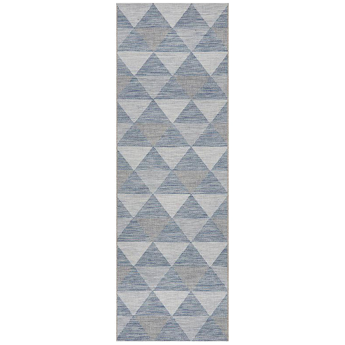 Tildonk Blue Inverted Triangle Indoor/Outdoor Contemporary Runner Rug, Rugs, Ozark Home 