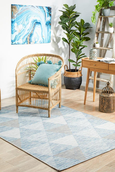 Tildonk Blue Inverted Triangle Indoor/Outdoor Contemporary Rug, Rugs, Ozark Home 