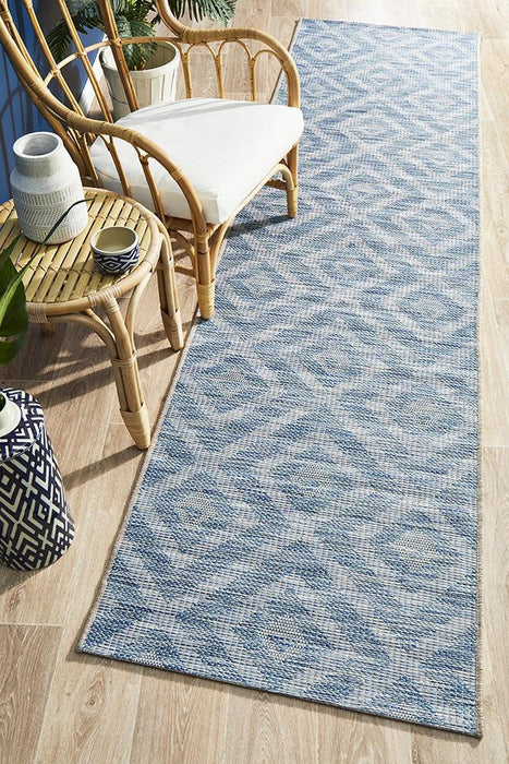 Tildonk Blue Diamond Triangle Indoor/Outdoor Contemporary Runner Rug, Rugs, Ozark Home 