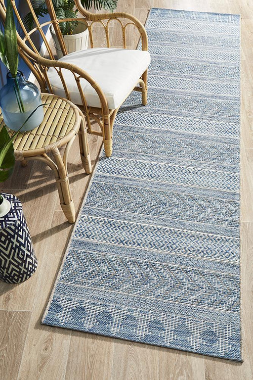 Tildonk Blue Multiple Pattern Indoor/Outdoor Contemporary Runner Rug, Rugs, Ozark Home 