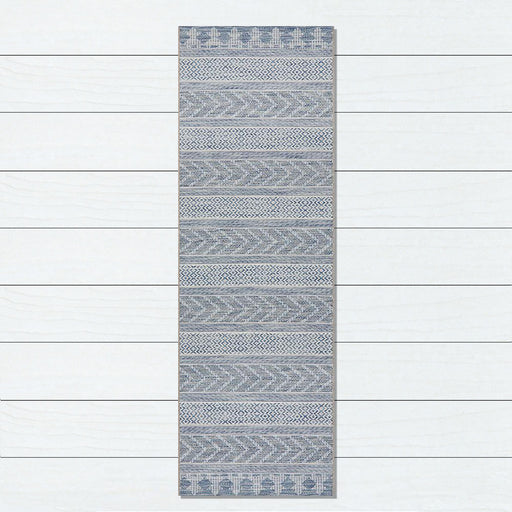 Tildonk Blue Multiple Pattern Indoor/Outdoor Contemporary Runner Rug, Rugs, Ozark Home 