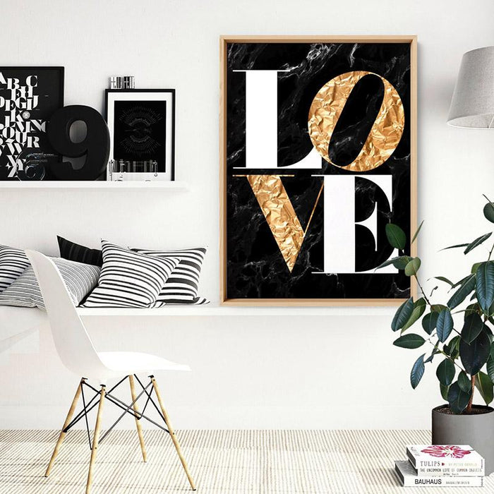 Iconic Love in faux gold & black marble - Art Print - Ozark Home
