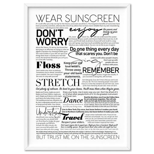 Everybody's Free (to Wear Sunscreen) Lyrics - Art Print, Wall Art, Ozark Home 