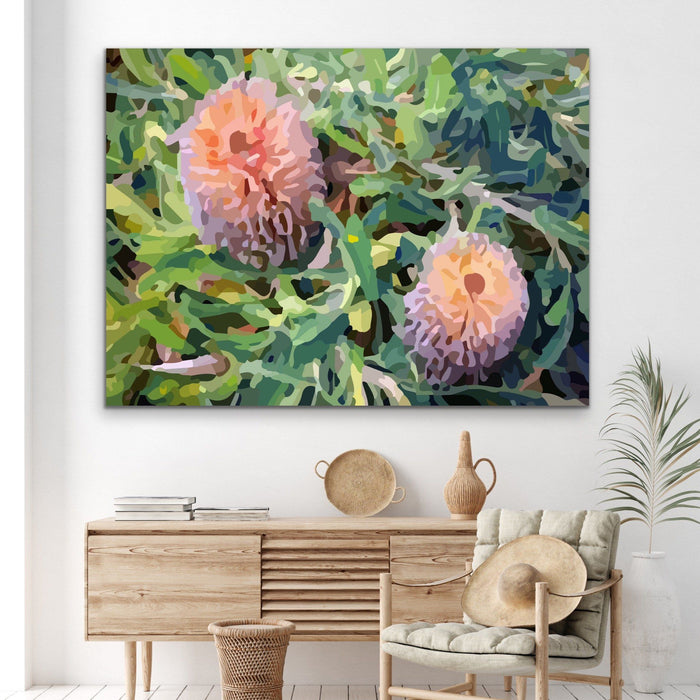 The Banksia Pair - Australian Native Flower Original Artwork By Edie Fogarty Canvas or Art Print