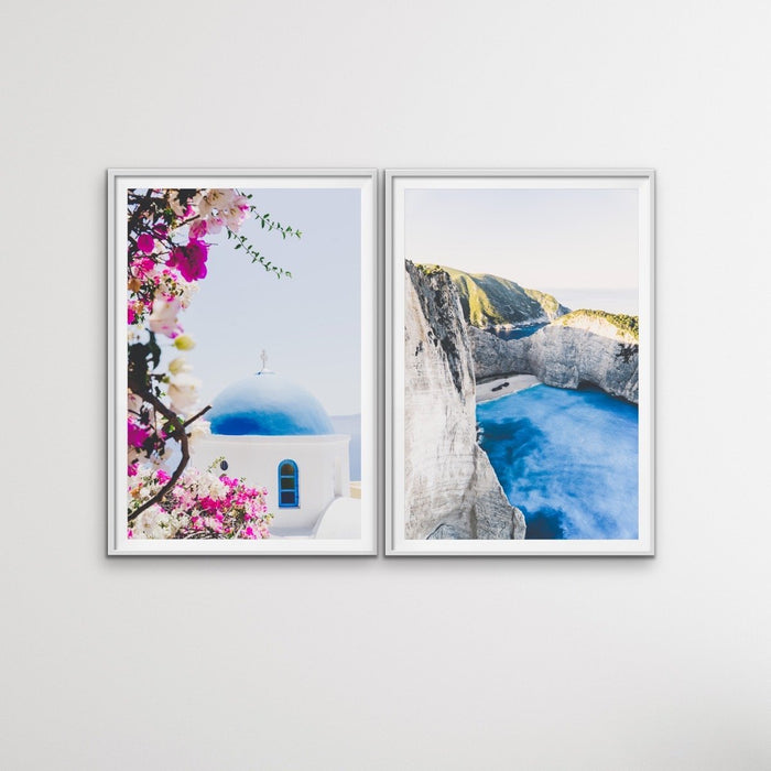 The Greek Isles - Two Piece Santorini Greece Hamptons Blue Prints For Coastal Beach Homes, Wall Art, Ozark Home 