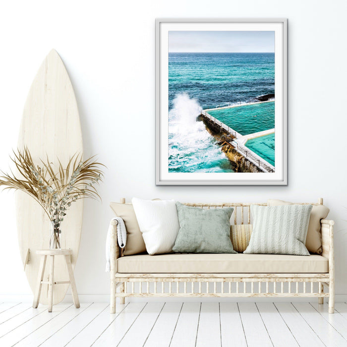 The Last Swimmer at Bondi - Coastal Beach Pool Photographic Canvas or Art Print