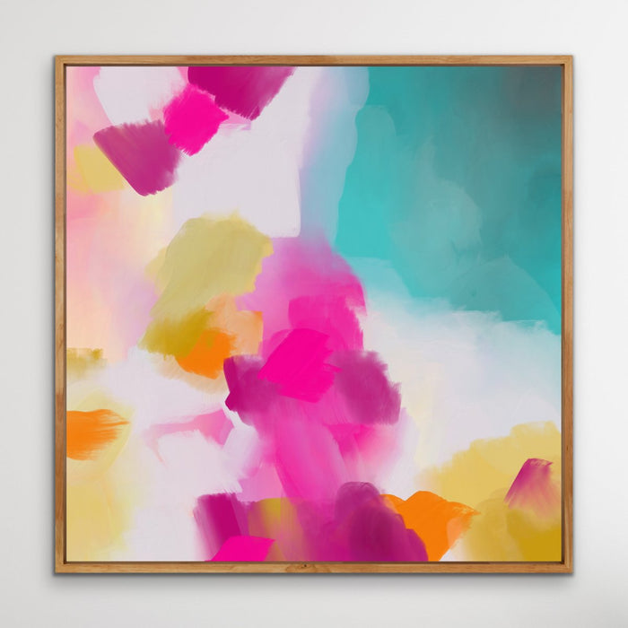 Tropical Shores - Abstract Pink and Turquoise Ocean Canvas Artwork Wall Art Print