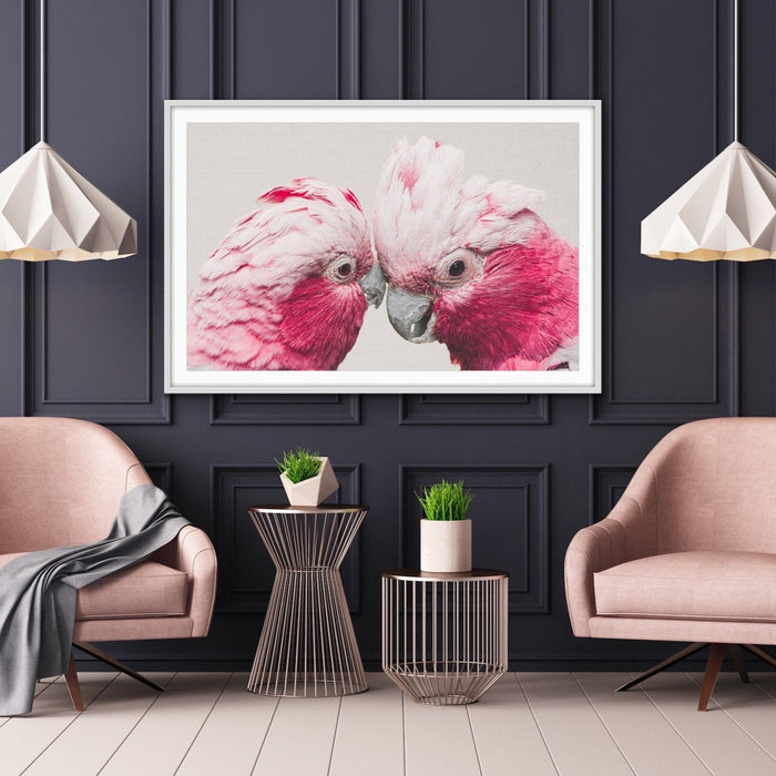 Two Gossiping Galahs - Original Australian Pink Cockatoo Galah Nature Painting Stretched Canvas Wall Art Print