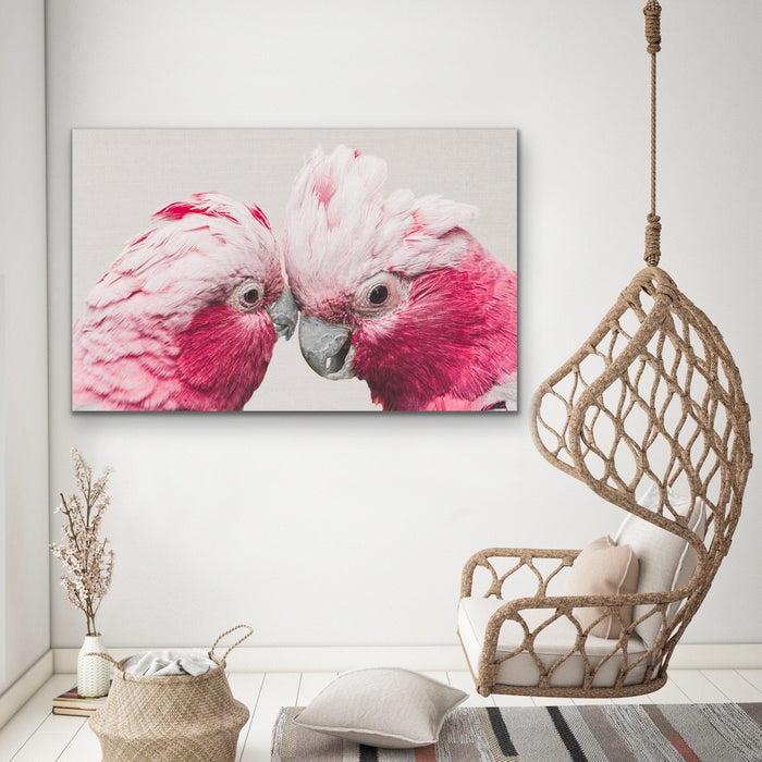 Two Gossiping Galahs - Original Australian Pink Cockatoo Galah Nature Painting Stretched Canvas Wall Art Print