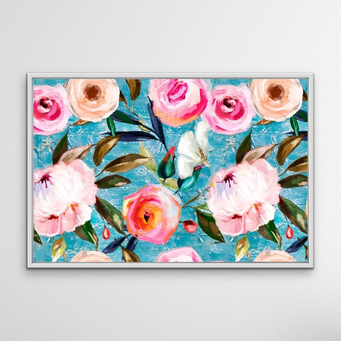 Walk In the Garden In Blue - Bright Floral Artwork With Flowers Oil Painting Wall Art Print, Wall Art, Ozark Home 