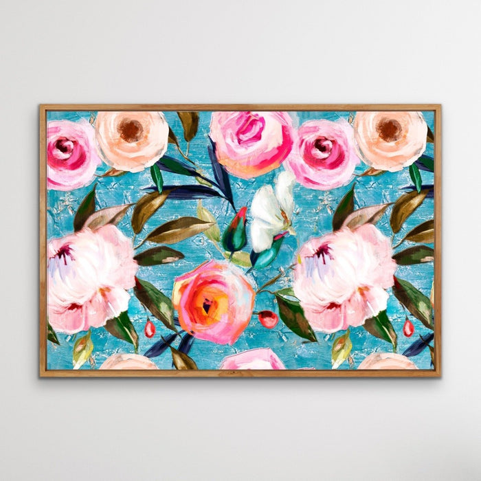 Walk In the Garden In Blue - Bright Floral Artwork With Flowers Oil Painting Wall Art Print, Wall Art, Ozark Home 