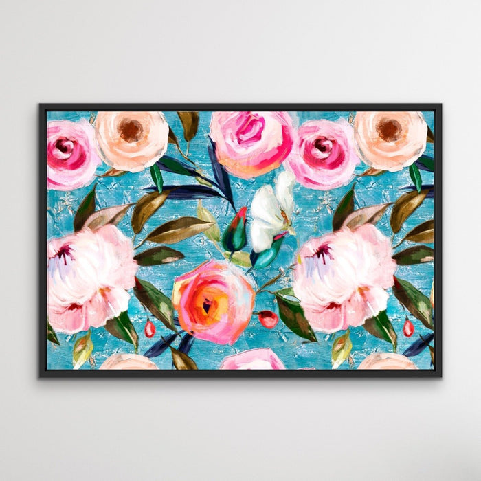 Walk In the Garden In Blue - Bright Floral Artwork With Flowers Oil Painting Wall Art Print, Wall Art, Ozark Home 