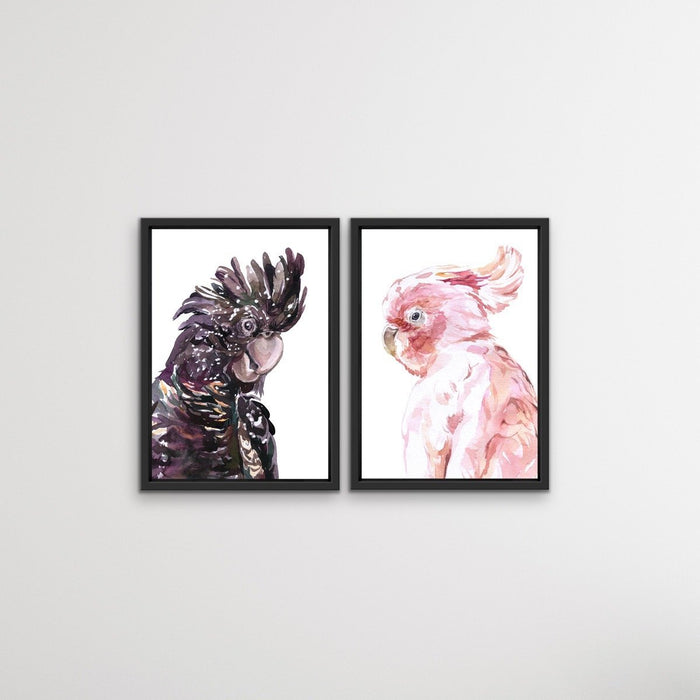 Watercolour Cockatoo Pair  - Two Piece Black and Pink Cockatoo Prints, Wall Art, Ozark Home 