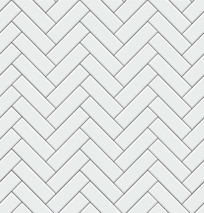 White Herringbone Tile Wallpaper