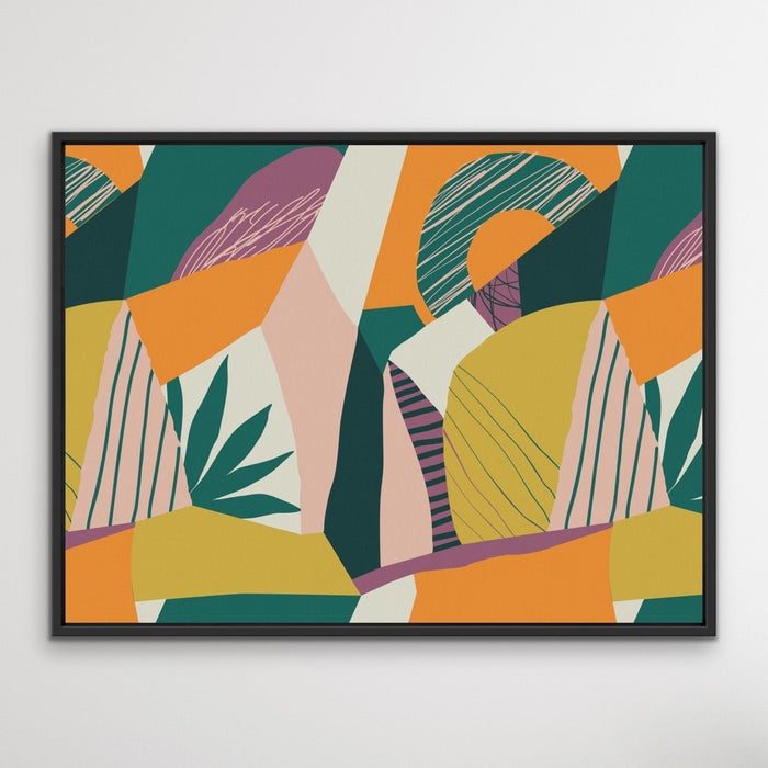 Wilderness - Green Orange Jungle Foliage Monstera Graphic Wall Art Print  on Canvas