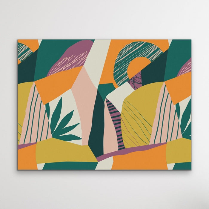 Wilderness - Green Orange Jungle Foliage Monstera Graphic Wall Art Print  on Canvas