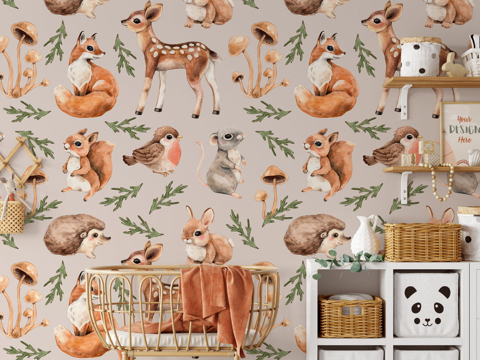 Woodland Animal - Cute Woodland Animal Wallpaper With Deer Fox Squirrel and Robin