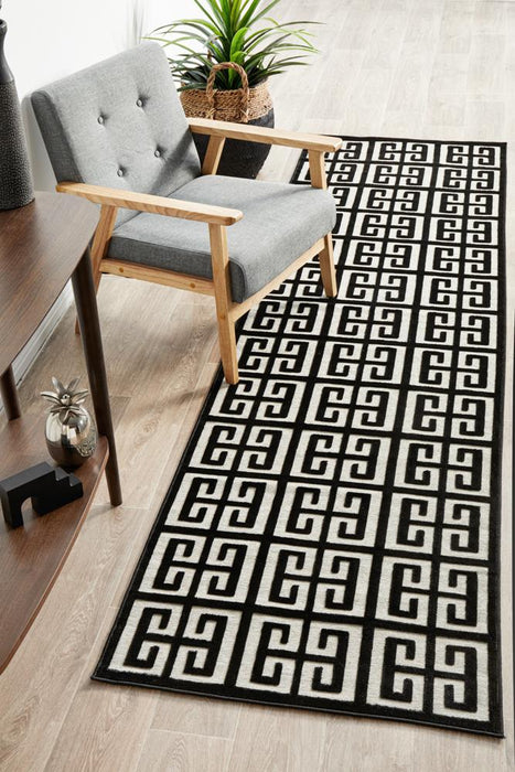 Luxor Black & Gold Art Deco Square Luxury Runner Rug, Rugs, Ozark Home 