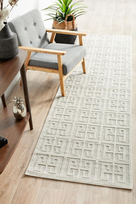 Luxor Natural & White Art Deco Square Luxury Runner Rug, Rugs, Ozark Home 