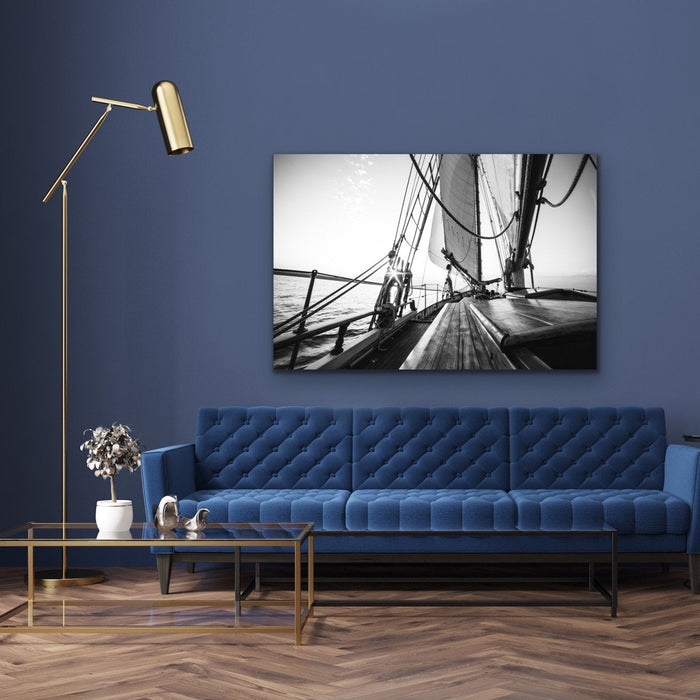 Yacht - Black and White Wall Art Print  Photograph Stretched Canvas Wall Art