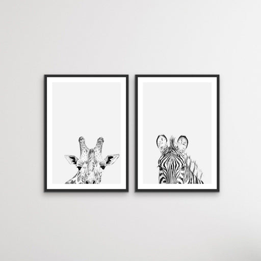 Zebra and Giraffe Sketches - Two Piece Line Drawing Set of Art or Canvas Prints, Wall Art, Ozark Home 