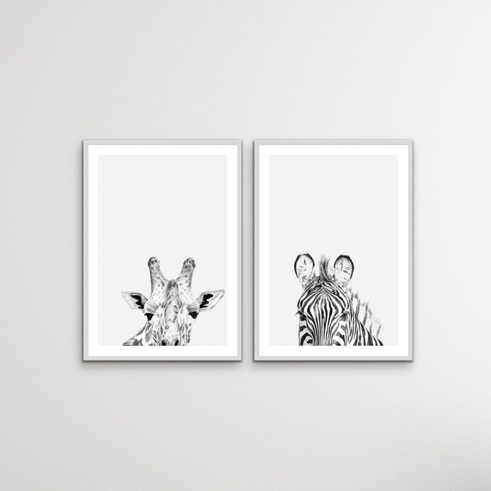 Zebra and Giraffe Sketches - Two Piece Line Drawing Set of Art or Canvas Prints, Wall Art, Ozark Home 