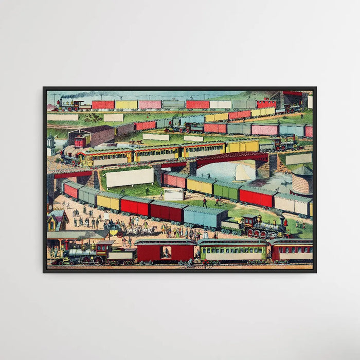 Zig-zag Passenger and Freight Train - Colorful Abstract Wall Art