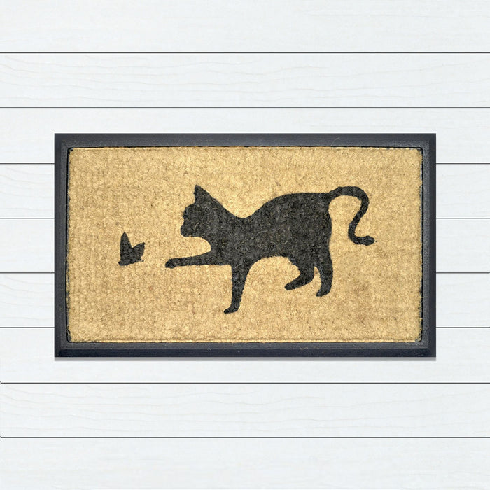 Cat & Butterfly, Bevelled Coir Doormat, 40x70cm - Ozark Home