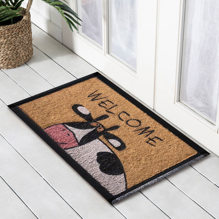 Welcome Cow, Bevelled Coir Doormat, 40x70cm - Ozark Home