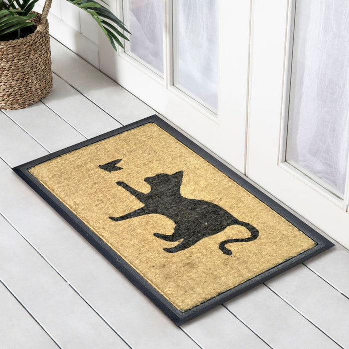 Cat & Butterfly, Bevelled Coir Doormat, 40x70cm - Ozark Home