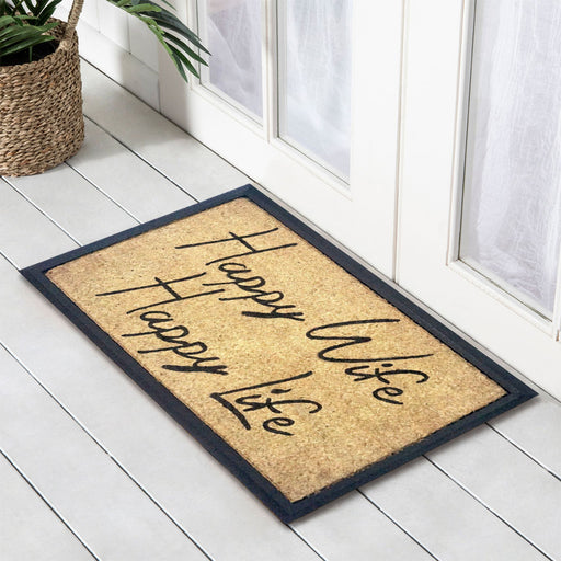 Happy Wife, Happy Life, Bevelled Coir Doormat, 40x70cm - Ozark Home