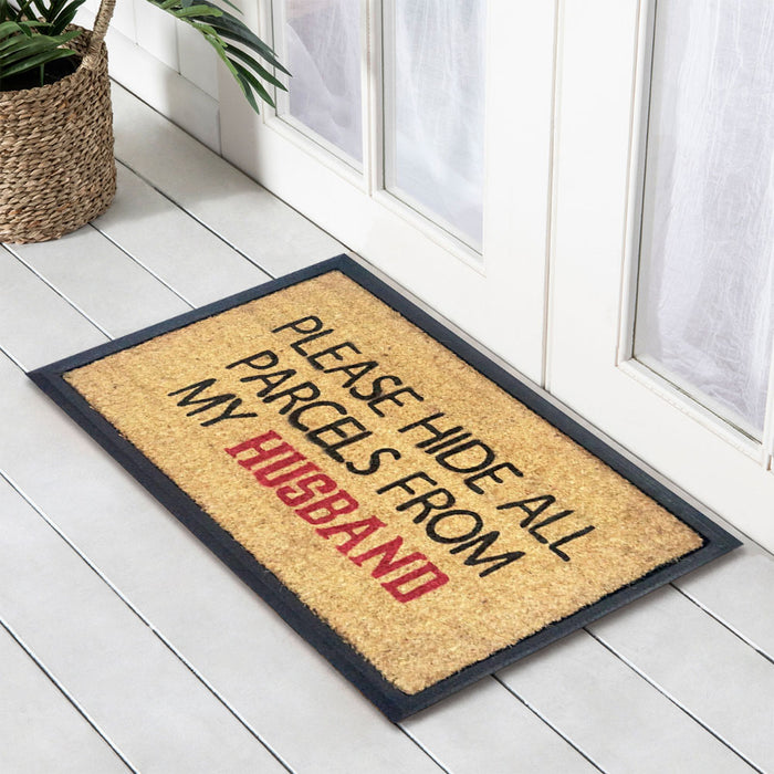 Please Hide All Parcels, Bevelled Coir Doormat, 40x70cm - Ozark Home