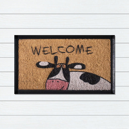 Welcome Cow, Bevelled Coir Doormat, 40x70cm - Ozark Home