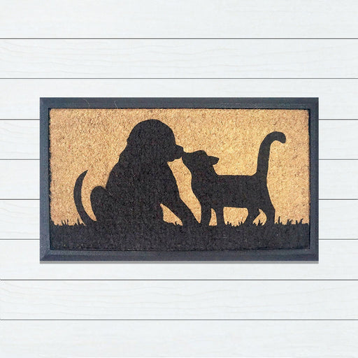 Dog & Cat Kissing, Bevelled Coir Doormat, 40x70cm - Ozark Home