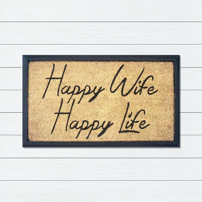 Happy Wife, Happy Life, Bevelled Coir Doormat, 40x70cm - Ozark Home