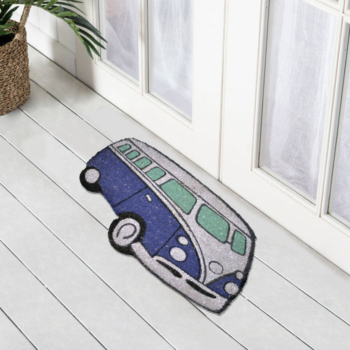 Kombi Van Blue, PVC Backed Doormat, 45x75cm - Ozark Home